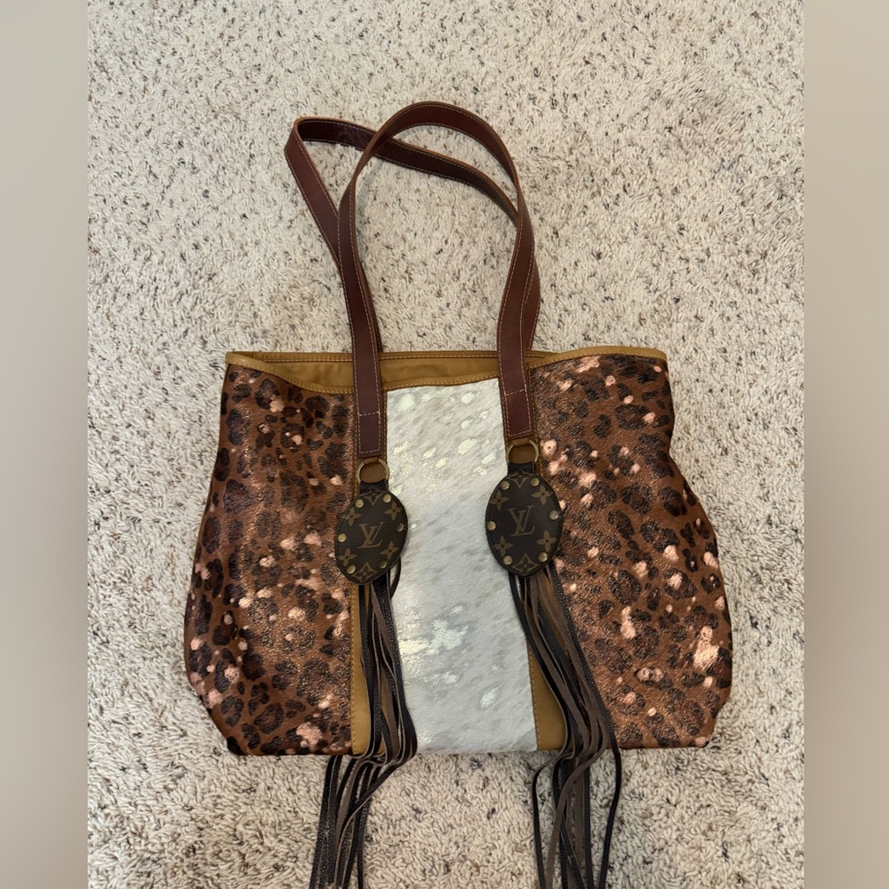 Leopard Tote bag with real leather and LV